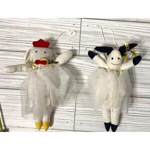 Tulle Angel Chicken & Cow Farm-Themed Fabric Doll Ornaments  Handmade 5.5"